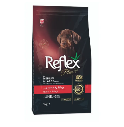 Reflex Plus Junior Dog Dry Food Medium & Large Breed (Lamb & Rice Flavor 3Kg)