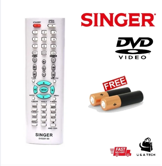 Singer DVD Player Remote Controller AMD126A & Free Battereis
