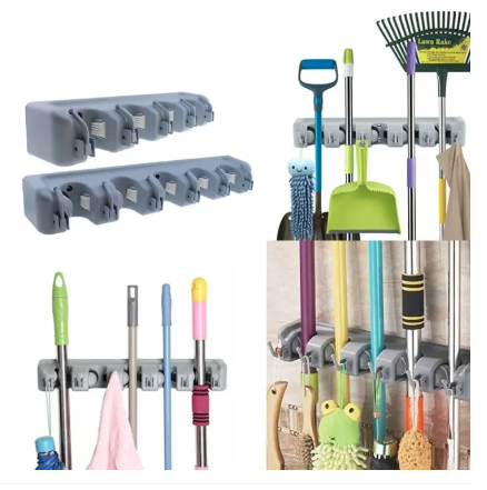Broom and Mop Holder Wall Mounted with Hooks