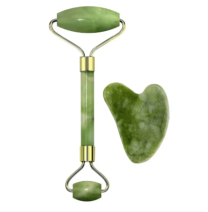 Roller and Gua Sha Tools by Natural Jade Scraper Massager with Stones for Face
