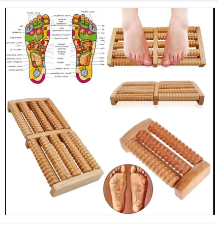 2/6 Rows Wooden Foot Massager 3D Shiatsu Rollers