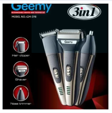 Geemy 3 In 1 Rechargeable Hair Clipper Shaver Nose Trimmer Set - Gm 598