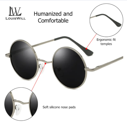 Black Frame Black Lens Round Sunglasses