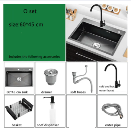 60*45cm Handmade Sink 304 Black Stainless Steel sink 5 Year warranty Set 3