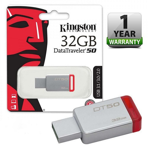 kingston 32gb pen drive dt50 silver-red