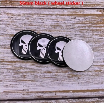 Wheel Center Hub Caps Black Punisher Skull Logo Badge Metal Emblem Decal Sticker For Auto Car