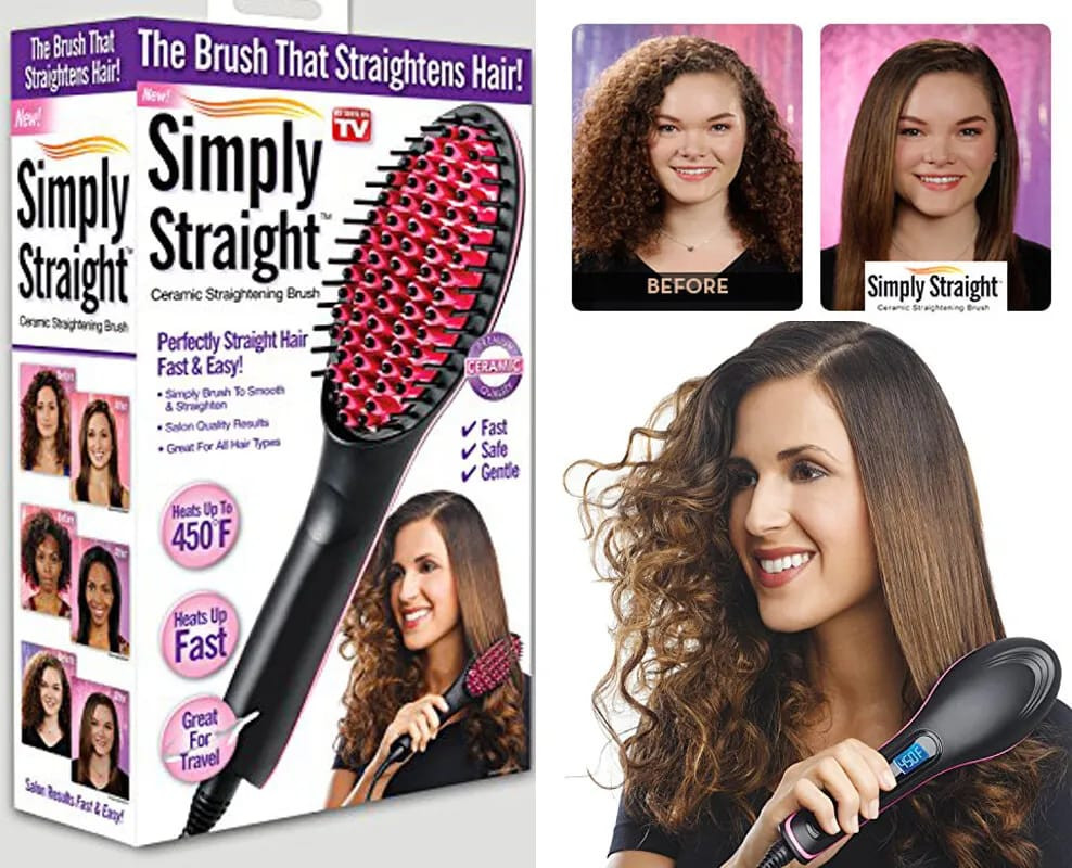 Simply Straight Electric Ceramic Hair Straightening Comb Brush - Black