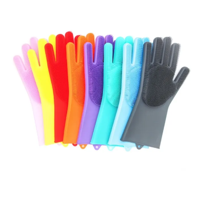 2Pcs/Pair Magic Dishwashing Gloves with Scrubber, Silicone Cleaning Reusable Scrub Gloves for Wash Dishwashing
